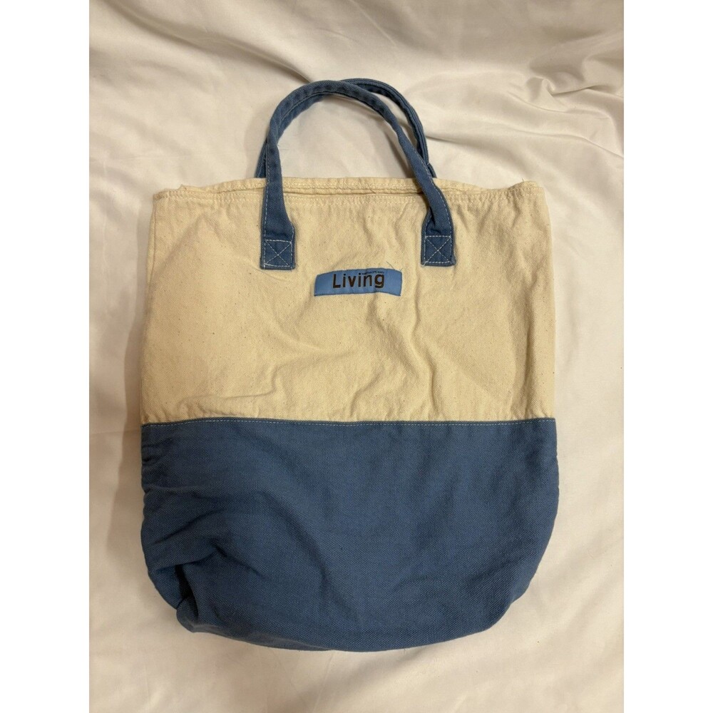 Vintage Martha Stewart Living Tote Bag Two Tone Blue Cream